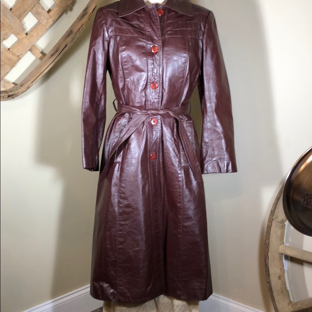Vintage Long Leather Coat - Size 16